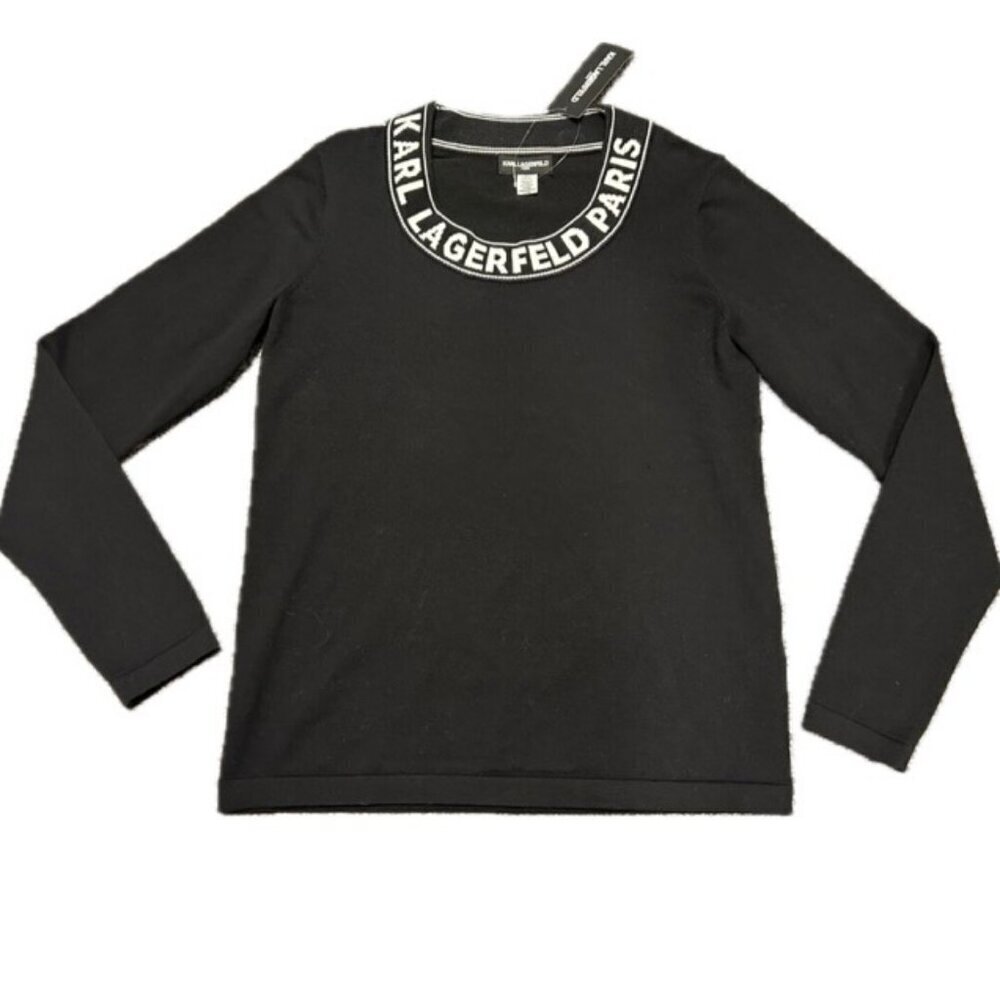 KARL LAGERFELD PULLOVER KNITTED SWEATER SZ M OVERSIZED CHIC EMO GOTHIC‎ BLACK